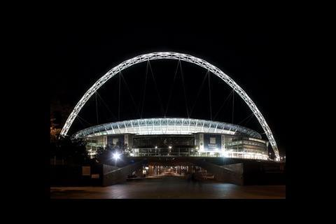 Wembley’s arch is illuminated on match days